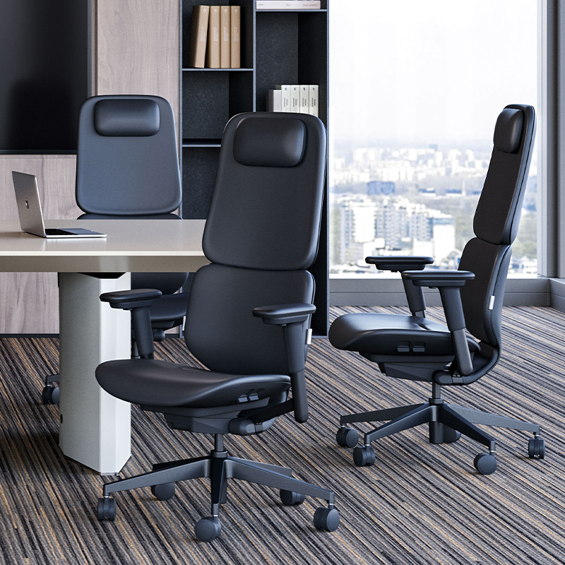 ZUOWE Luxury Modern Brown Leather High Back Office Chair with Adjustable Arms