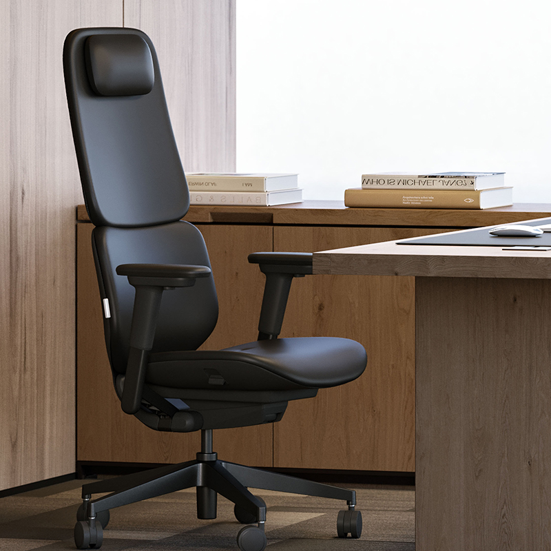 ZUOWE Luxury Modern Brown Leather High Back Office Chair with Adjustable Arms